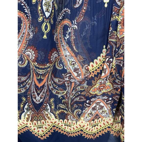 Cato Tunic Top 26/28W 4X 5X Peasant Chiffon Semi Sheer Blue Paisley Boho Artsy - Picture 10 of 16